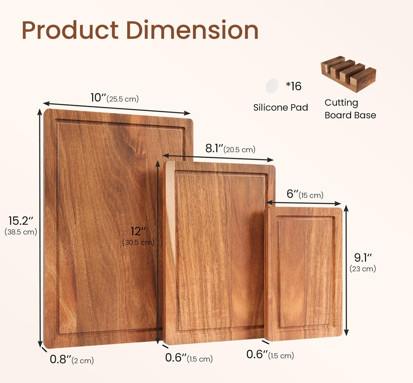 Danfoxer Set of 3 Acacia Wood Cutting Board Set,Wooden Chopping Boards with Juice Groove and Stand Holder for Kitchen,Butcher Block for Meat,Vegetables, Fruit