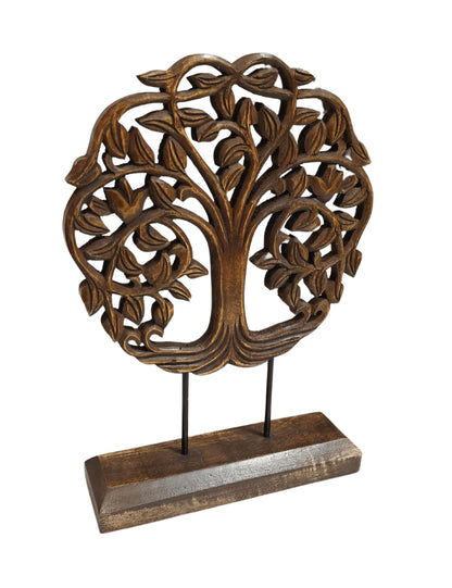 VANIYA CRAFTS® Wooden Carved Handmade Tree Design Engraved Table Decor Table Sculpture Home Decor Statue for Living Room, Bedroom, Office Desktop, Cabinets (Walnut)