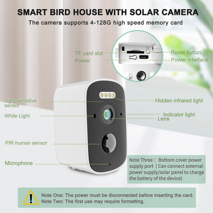 Solar Bird House with Camera, 1080P HD Wooden Smart Birdnest Solar Powered, Watch Birds Nesting & Hatching in Real Time, AI Identify Bird Behavior & Create Bird Story, Weatherproof Birdhouse