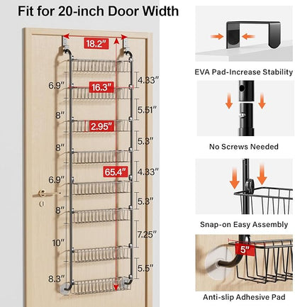 Delamu Over The Door Pantry Organizer, 8-Tier Pantry Door Organizers and Storage