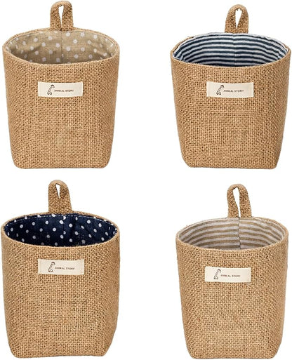 4 Pack Wall Hanging Storage Bags Hanging Storage Bags Cotton Linen Storage