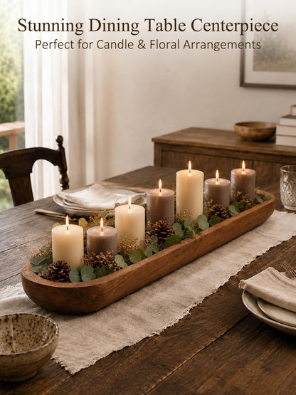 Duseu Wooden Dough Bowls for Decor Approx 29 Inch, Extra Large Long Wooden Bowl, Hand Carved Rustic Farmhouse Long Tray for Table Centerpiece, Living Room, Home Decor, Candle Bowl