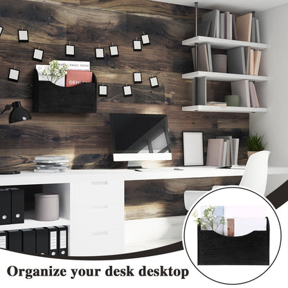 Suzile Wall Mounted File Holder Wood Magazine Holder Wall Hanging File Organizer for Office Mail Magazine Letter Paper Folder Organization (Black)