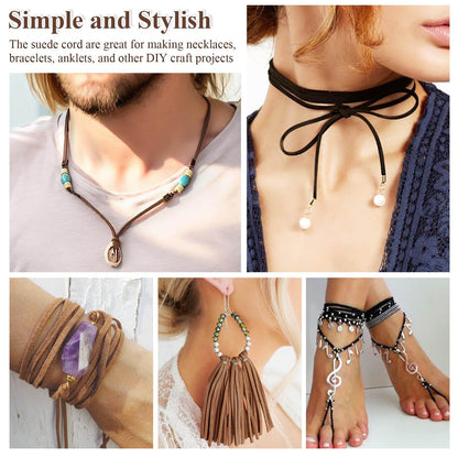 Anezus 3 Rolls Flat Leather String Cord, Suede Ribbon for Jewelry Making, Leather Twine for Crafts, Thin Leather Shoe Laces for Boots, Faux Leather Strips for Bracelets, Necklaces