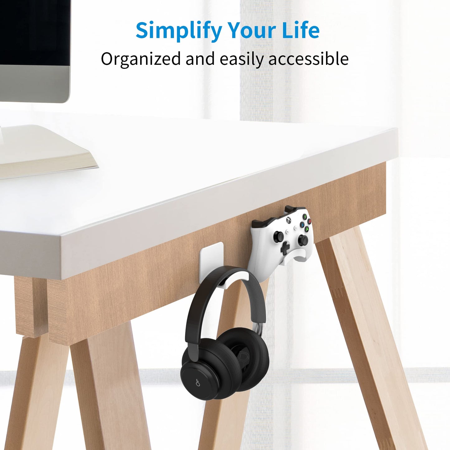 SOKUSIN Headphone Stand Headset Holder - Adhesive Gaming Earphones Hanger, Universal Desk Wall Mount Hook for All Headphone/Controller, Compatible with Beats, AirPods Max,Sony, JBL (White-2PCS)