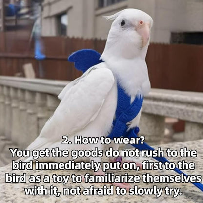 Pet Parrot Bird Harness and Leash, Adjustable Training Design Anti-Bite, Bird Nylon Rope with Cute Wing for Lovebird Budgie African Grey Macaw Conure (Light Blue,2XL)
