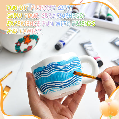 Geiserailie Pottery Painting Kit for Adults, Paint Your Own Mug DIY Set with 2 Ceramic Mugs, 12 Acrylic Paints & Brushes Painting Gift for Easter Graduation Mother's Day Party(Petal-Shaped Mouth)