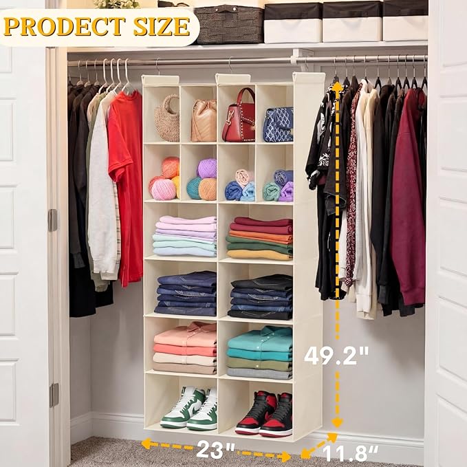 Ofiray-home 6 Tier Hanging Closet Organizer, 16 Compartments Sweater Organizer