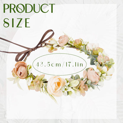 KorViSHOW Fairy Flower Crown Headbands - Handmade Bohemian Rose Floral Headpiece Renaissance Hair Accessories for Women Girls Weeding Birthday Festivals Party Headdress (Champagne)