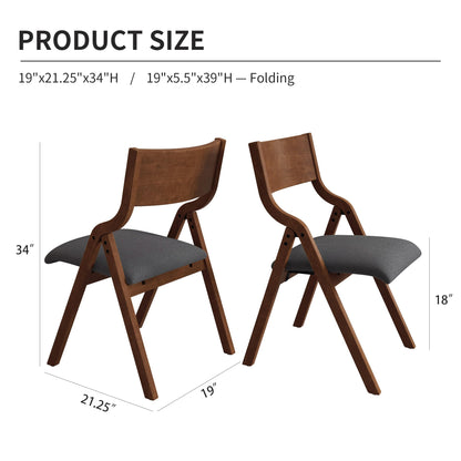 Ball & Cast Upholstered Folding Dining Chairs Set of 2, Foldable Wooden Chair 2-Pack, Portable Office-Chair for Kitchen Outdoor Activity, Easy Carry & Storage, Walnut+Grey