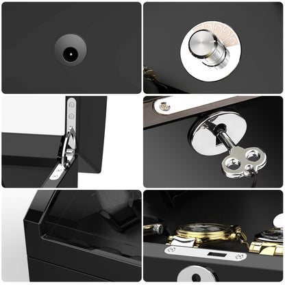 Watch Winder for 4 Automatic Watches, with Extra 6 Watch Storages, LED Illumination, Wood Shell Piano Finish, Silent Motor, Flexible Watch Pillow and USB Cable