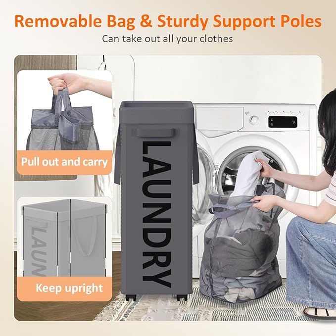 Laundry Basket with Wheels, 90L Rolling Laundry Hamper with Wheels, Large