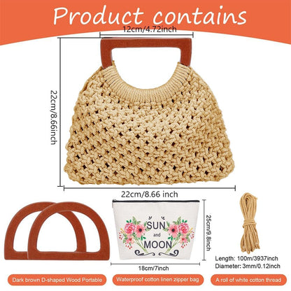 WEBEEDY DIY Macrame Handbag Kit for Adults Beginners Boho Handbag Purse Making Set with Video Tutorial, 3mm Macrame Cord, Wooden Handle, Handmade Bag for Women Valentine's Day Decor Gift,8.7x8.7 Inch