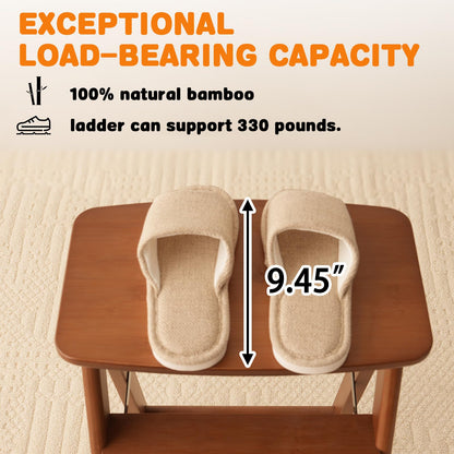 Baveke 3 Step Ladder Folding Step Stool, Wooden Step Stool Foldable, Folding Step Stools for Adults, Bamboo Kitchen Ladder, Three Stepladder for Library (Brown, FSC-Certified Bamboo)