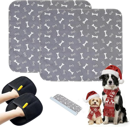 2PC Puppy Pee Pads with Pheromones, Washable Puppy Training Pads for Dogs Reusable Puppy Potty Pads for Dogs and Cats(with Pet Hair Removal Gloves)