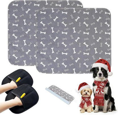 2PC Puppy Pee Pads with Pheromones, Washable Puppy Training Pads for Dogs Reusable Puppy Potty Pads for Dogs and Cats(with Pet Hair Removal Gloves)