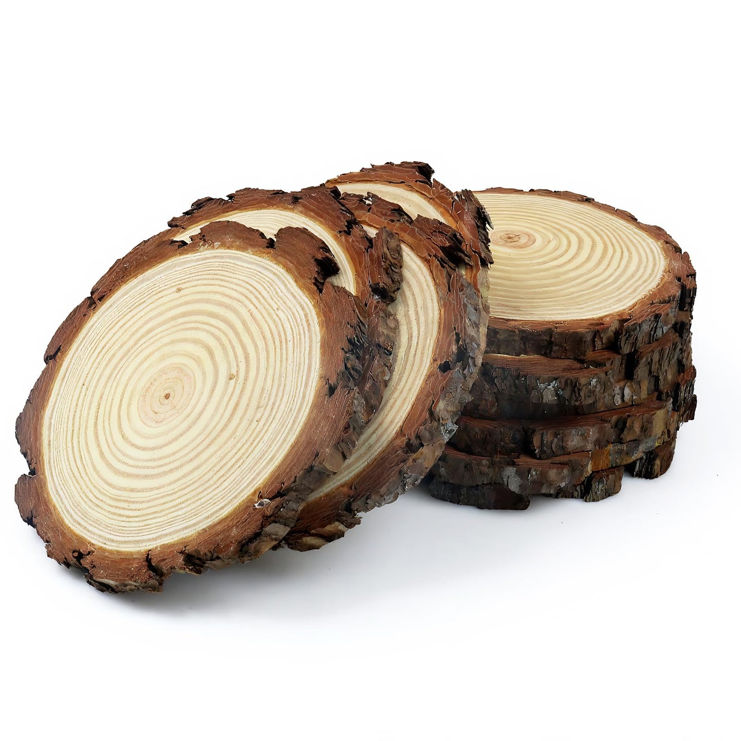 Natural Wood Slices for Centerpieces, Rustic Round Wooden Discs, 6-7 Inch, 10 Pack, Wedding Event Table Decor