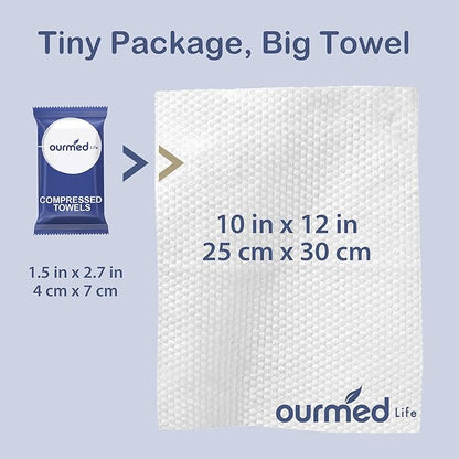 Ourmed Life Compressed Towel Tablets, Individually Wrapped Disposable Face