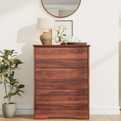 Garvee Wooden Dresser with 3 Drawers, Tall Modern Closet with Deep Storage, Large Chest of Drawers with Wide Top, Long Storage Dresser for Bedroom, Living Room, Hallway, Kids Room, Red Walnut