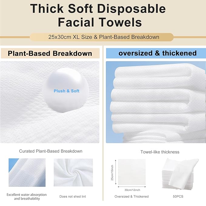 Face Towels, XL Facial Dry Towels 10x12 Inch, Biodegradable Disposable Face