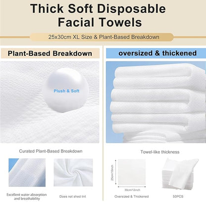 Face Towels, XL Facial Dry Towels 10x12 Inch, Biodegradable Disposable Face