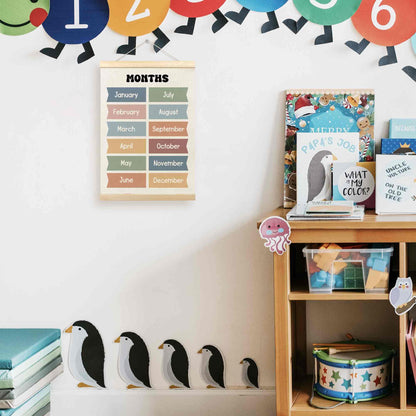 TLESKE Boho Classroom Months of the Year Poster Hanger Frame, Homeschool Hanging Wall Art Decor for Toddler Kids Room Nursery Playroom, Preschool Prek Learning Educational Poster Print Banner, 12x16