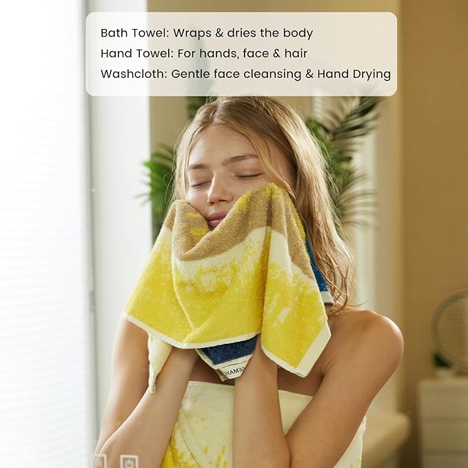 SEMAXE Colorful Bath Towel Set, 100% Cotton Bathroom Towels