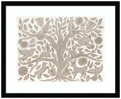 Amanti Art Framed Wall Art Print 17x21 Animal Tree by Elizabeth Medley, Animals Wall Art, Whimsical Decor, Small Poster Painting Artwork for Living Room, Bedroom, Bathroom, Kitchen, Office or
