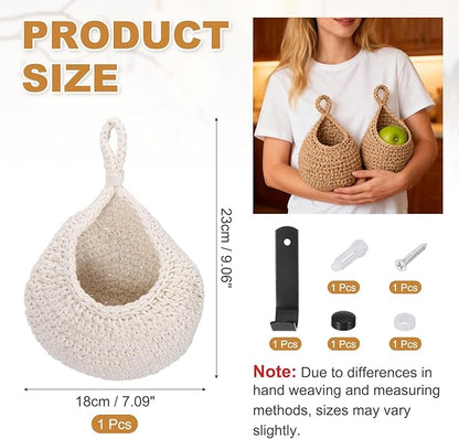 uxcell Hanging Fruit Baskets for Kitchen, Hand-Woven Wall Hanging Storage Jute