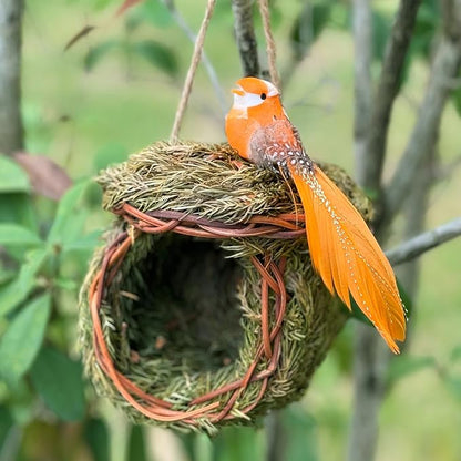 2 Pack Green Grass Birdhouse for Outside Garden Decoration Hanging Bird Hut Bird Nest Cozy Resting Place for Wild Birds (About 3.5-4.5inch)