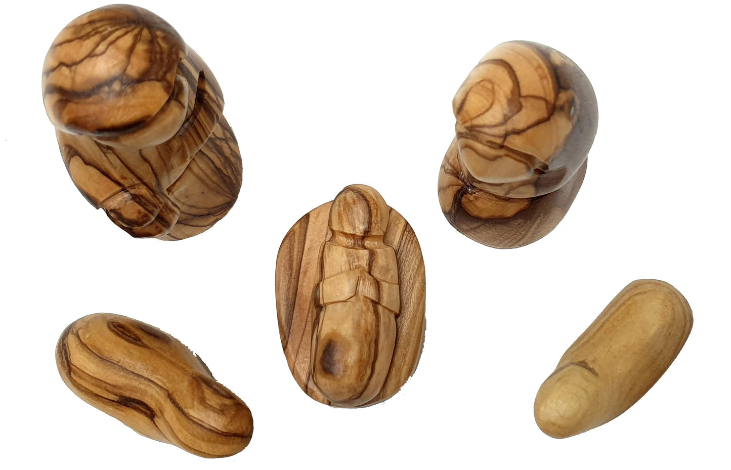 Zuluf Small Olive Wood Holy Family Figurines – Hand-Carved Nativity Set Scene with Joseph, Mary & Baby Jesus – Wooden Christmas Tree Decor for Catholic Indoor Display – HOF035