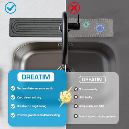 Faucet Mat for Kitchen Sink, Diatomite Quick Drying Tray, Long 23.6'' Kitchen