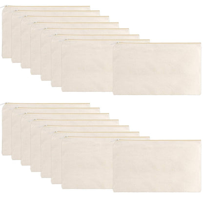 meekoo 16 Pack Blank Canvas Pouch Zipper Cosmetic Bag Bulk Plain Makeup Pouch Purse Sublimation DIY Craft Multipurpose Travel Toiletry Bag for Makeup Cosmetic Stationary Storage(S,Beige)