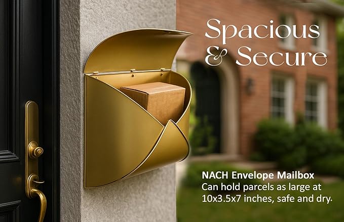 NACH Wall Mount Mailboxes, 11.5 x 9 x 4.5 inch Antique Brass Wall Mailboxes for Outside, Waterproof Mailboxes for Outside - Envelope Mailbox