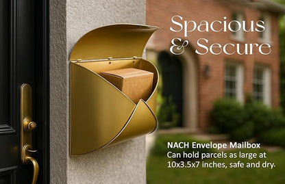NACH Wall Mount Mailboxes, 11.5 x 9 x 4.5 inch Antique Brass Wall Mailboxes for Outside, Waterproof Mailboxes for Outside - Envelope Mailbox