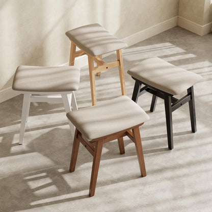 Muwuele Solid Wood Vanity Stool, Compact Makeup Chair with Saddle Cushion, Linen-Covered High Rebound Sponge Seat, Easy Assembly Footstool for Bedroom, Entryway, Home, Natural