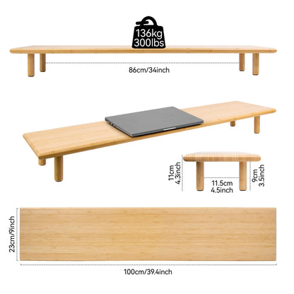 ROCDEER Bamboo Dual Monitor Stand Riser with Underneath Storage, Ergonomic Desk Shelf Supports PC Computer Monitor, Printer, TV for Home, Office, Natural