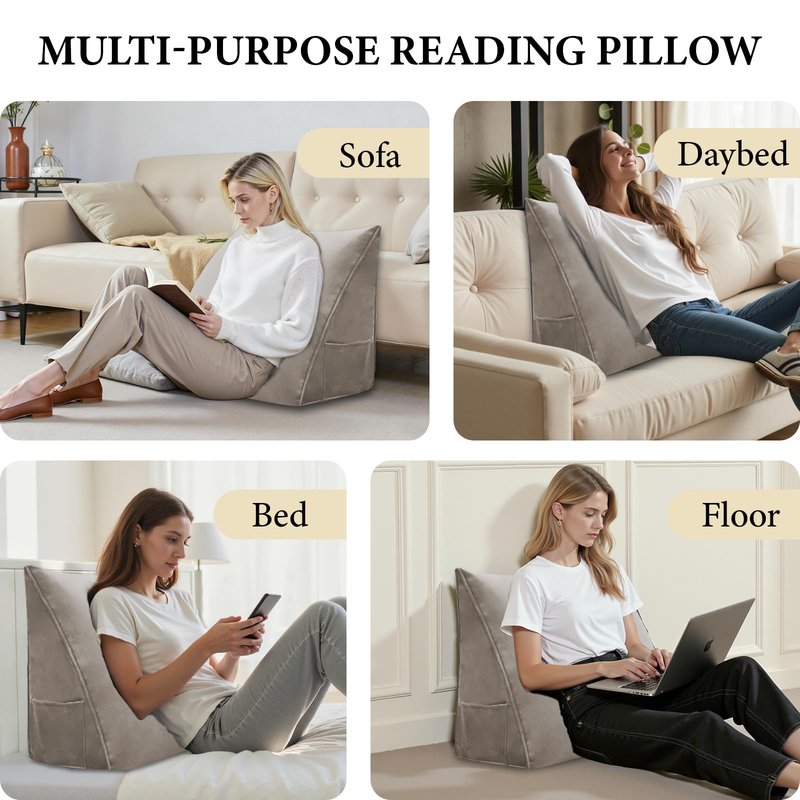 LELEFIDO Wedge Pillow Headboard Reading Pillow Triangular Backrest Support Pillow for Sitting in Bed Positioning Support Pillow for Sofa Daybed Removable Cover