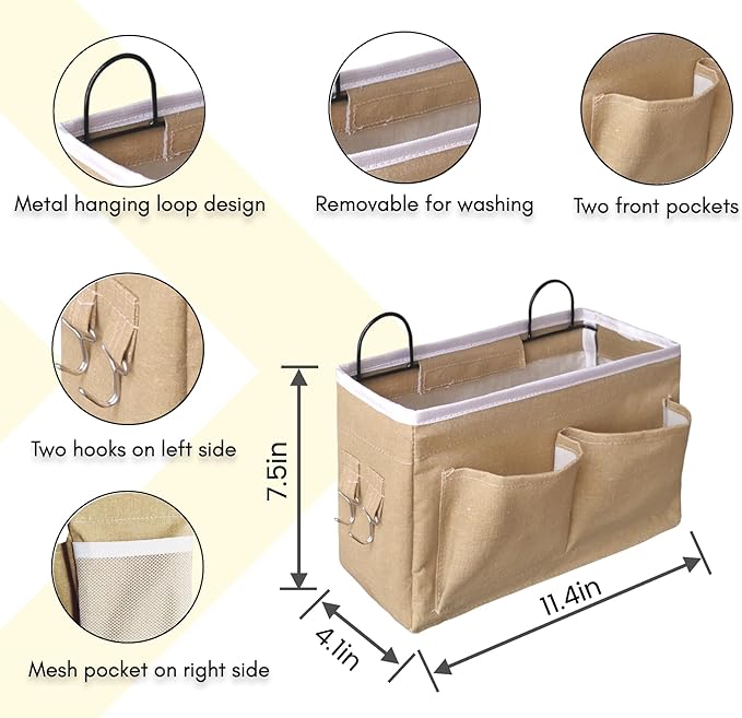 3pcs Middle Wall Hanging Organizer Bag, Linen Fabric Door Hanging Storage Basket