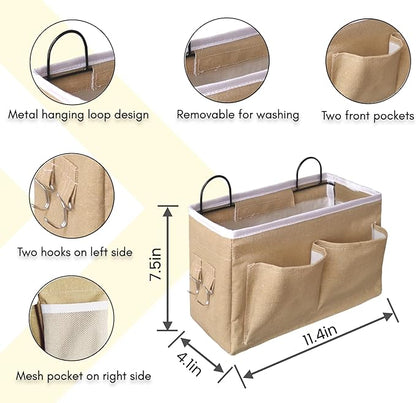 3pcs Middle Wall Hanging Organizer Bag, Linen Fabric Door Hanging Storage Basket