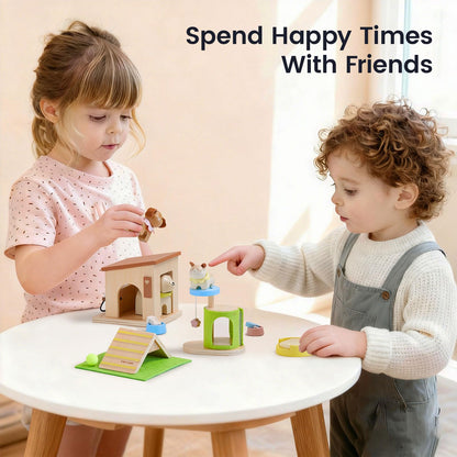 Tiny Land Wooden Dollhouse Animal Set for Toddlers, Dollhouse Accessories & Dolls House Furniture Sets for Toddlers, Montessori Pretend Play Family Pets Set Toys, Gift for Kids Age 3+