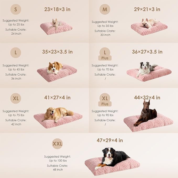 EHEYCIGA Washable Medium Dog Bed for Crate 29x21 Inch, Kennel Pad for Dogs Up to 35 lbs, Plush and Comfy Pet Sleeping Mat, Pink