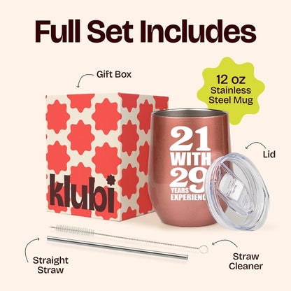 KLUBI 50th Birthday Gifts for Women Funny - 12 Ounce 21 with 29 years Experience Wine Glass 50th Birthday Gift for Her, 50 Year Old Gift, 1975 Birthday Gifts For Women Turning 50