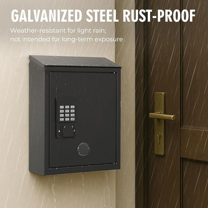 Mailbox with Electronic Lock, Locking Mail Boxes for House, Wall Mount Business Suggestion Box, Key Drop Box, One Time Code/Permanent Code/Spare Key Unlock, Large Capacity, Black, 14x4x10in
