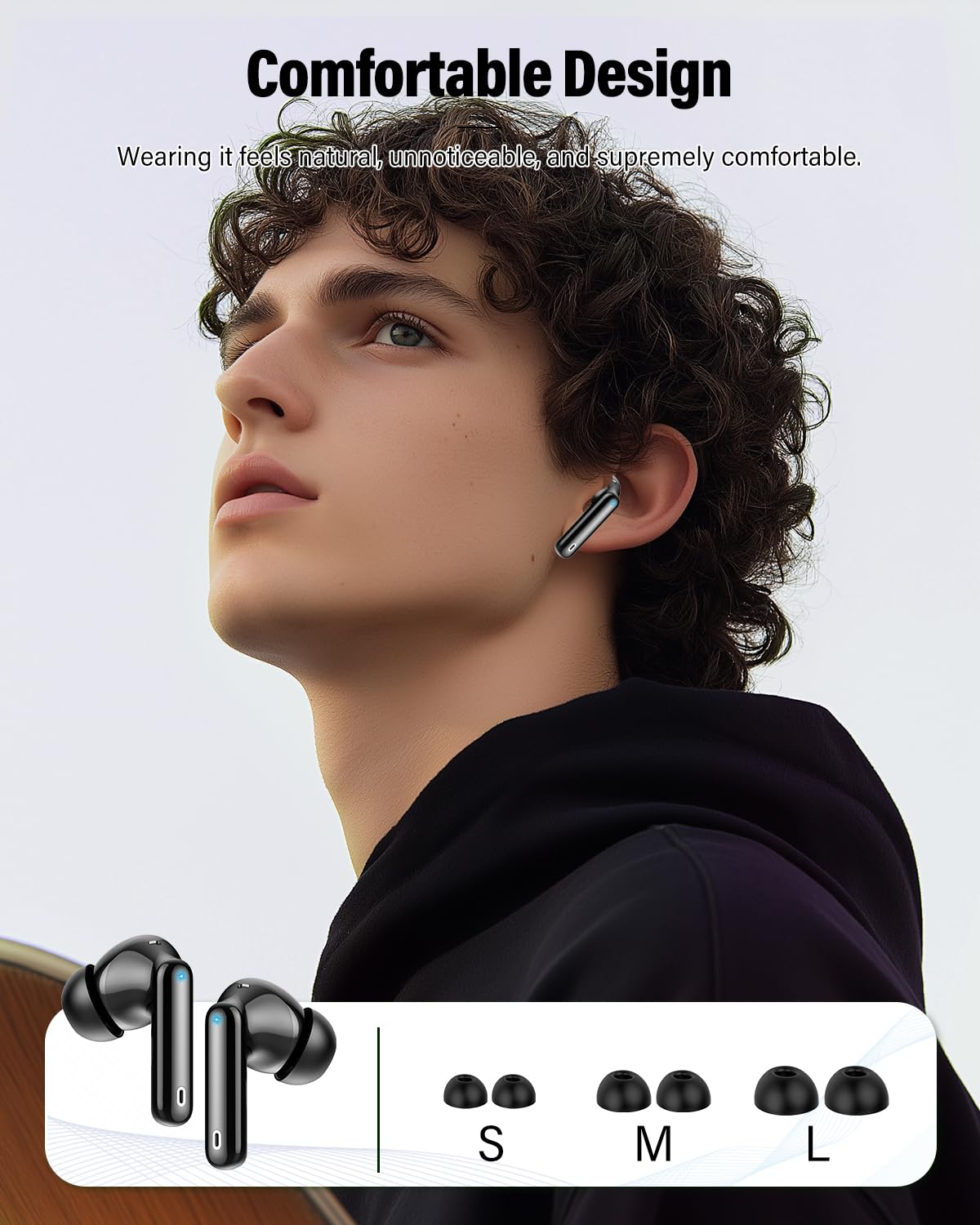 Wireless Earbuds, Bluetooth 5.4 Headphones Bass Stereo, Ear Buds with Noise Cancelling Mic, LED Display in Ear Earphones Clear Calls, IP7 Waterproof Bluetooth Earbuds for Phones/Sports/Laptop, Black