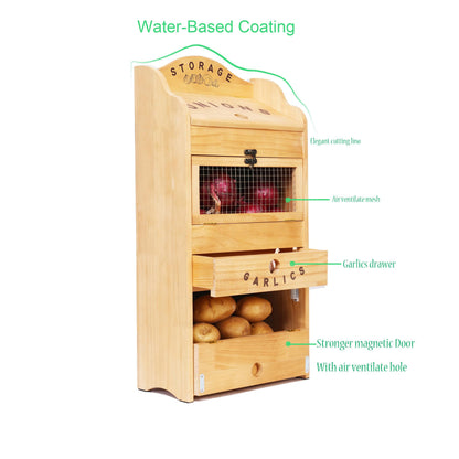 Potato Bin Veggie Organizer Rustic Pine Wood Potato, Onion & Garlic Storage Bin | Kitchen Organizer | Solid Wood Veggie Box | Compact Kitchen Box (13.77" L x 7.1" W x 29.3" H)