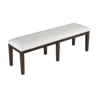 Lexicon Dining Bench with Padded Seat and Wooden Frame, 58" W Entryway Bench, Beige Textured Fabric Upholstered Dining Seat for Kitchen/Living Room, Easy Assembly, Dark Espresso