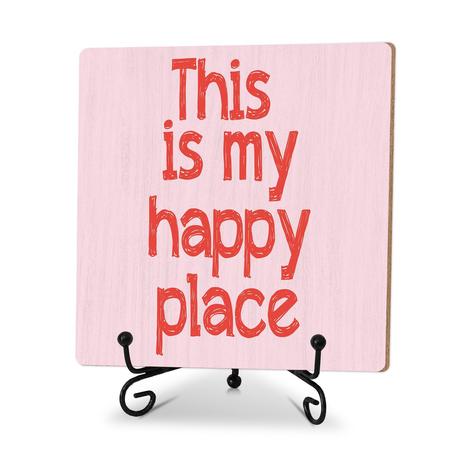 This Is My Happy Place Wooden Sign With Stand, Home Farmhouse Desk Table Decor, Inspirational Plaque Gifts For Friend Family Colleague, Motivational Office Desk Decor For Shelf, 02