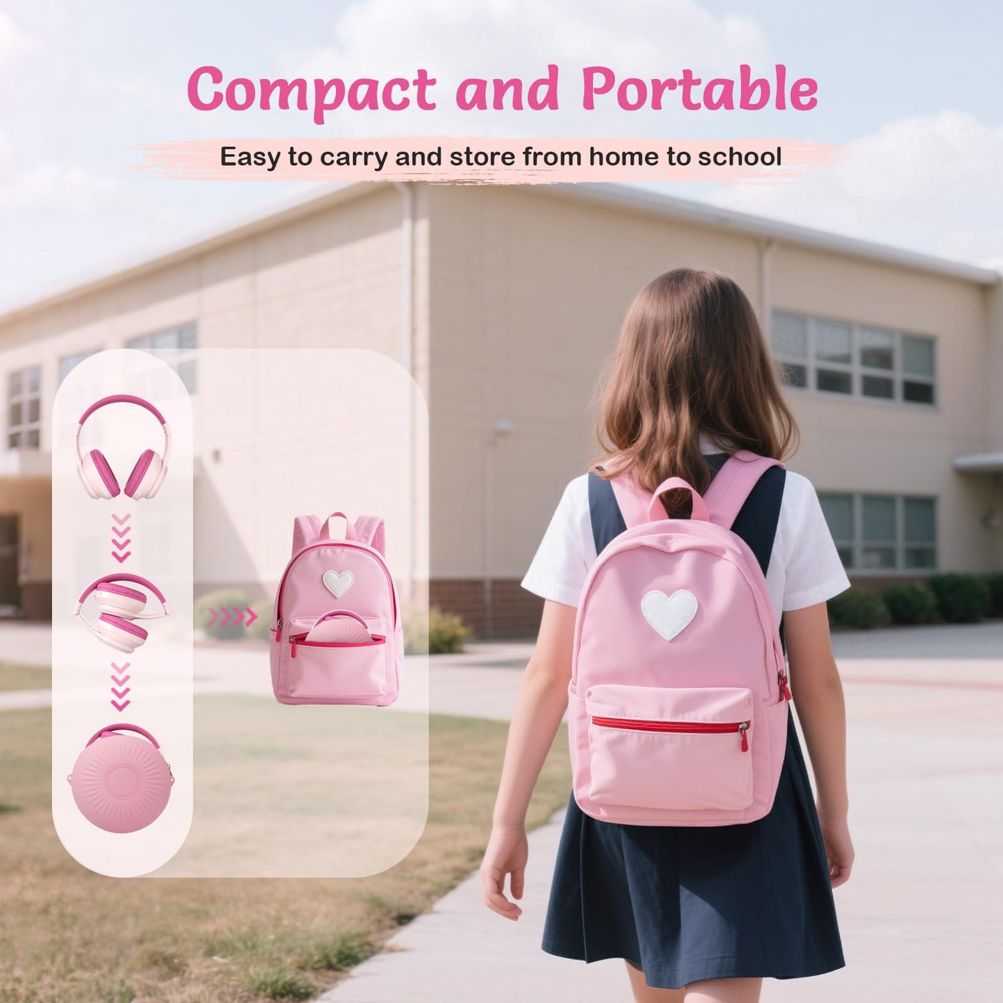 TONOSHARK Kids Bluetooth Headphones with Active Noise Cancelling, Wireless Over-Ear Headphones for Boys Girls, Foldable, Adjustable, 40H Playtime, Mic for School Travel(Pink)