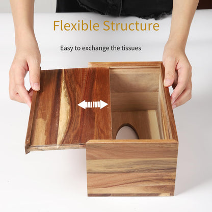 CATORY Tissue Box Cover, Acacia Wood Tissue Box Cover Rectangle, Tissue Box Holder Rectangular Covers Your Tissues, Decorative Tissue Box Cover with Slide-Out Bottom